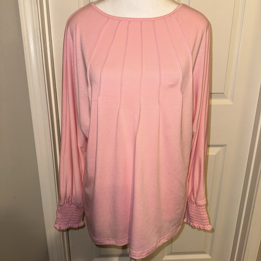 Automet Shirt Women's M Pink Long Sleeve Smocked Cuffs Blouse Cottage Top